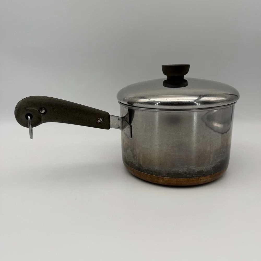 Vintage 1940s Revere Ware 3 Qt Saucepan Pot w/ Lid Copper Bottom Process Patent